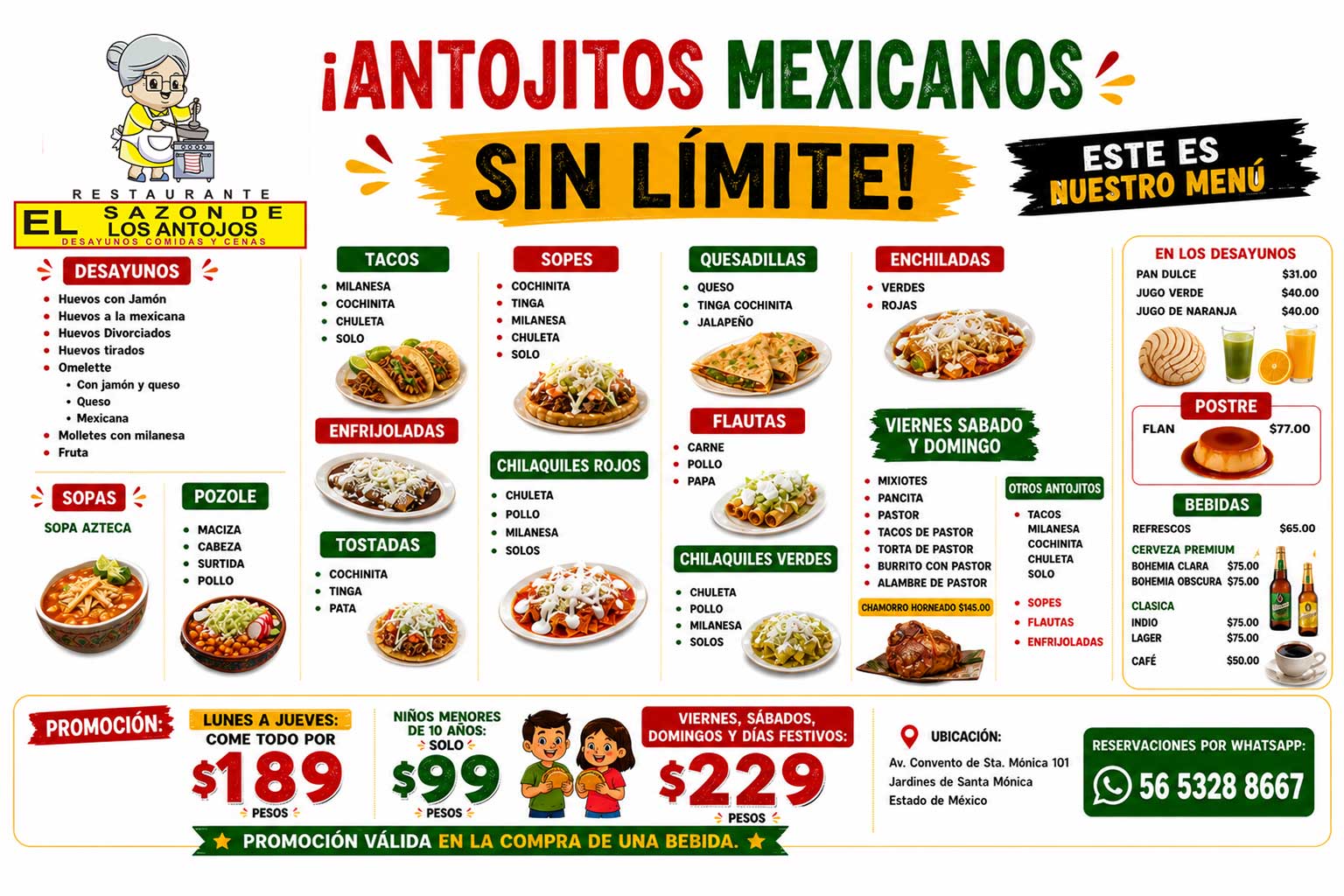Restaurante mexicano familiar en Santa Mónica Estado de México